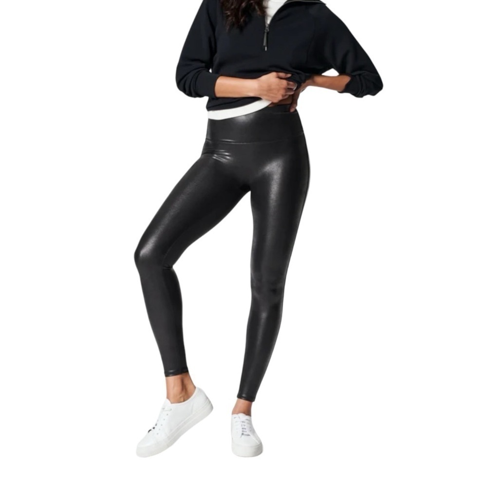 Spanx Faux Leather Leggings Black Large Petite